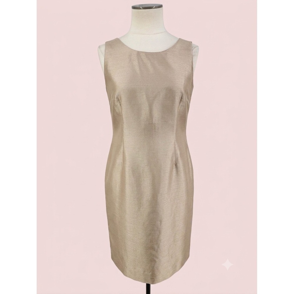 Kasper Gold Sheath Dress Cocktail Career Business Glam Shiny Sleeveless‎ Size 6